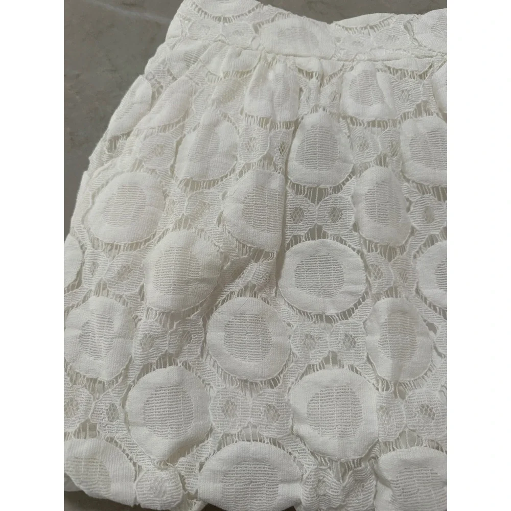 rina Turk White Textured Geo Geometric Lace Bubble Hem Mini Skirt Size 4